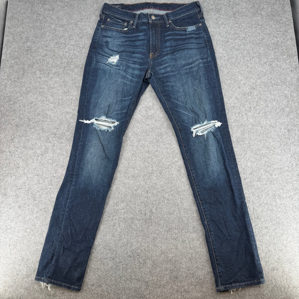 Y2K Abercrombie & Fitch Jeans Mens 32x34 Rustin Athletic Skinny Dark Distressed